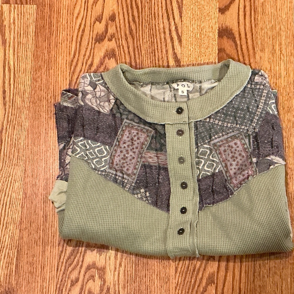 New Pol Long Sleeve Patchwork Top - image 3